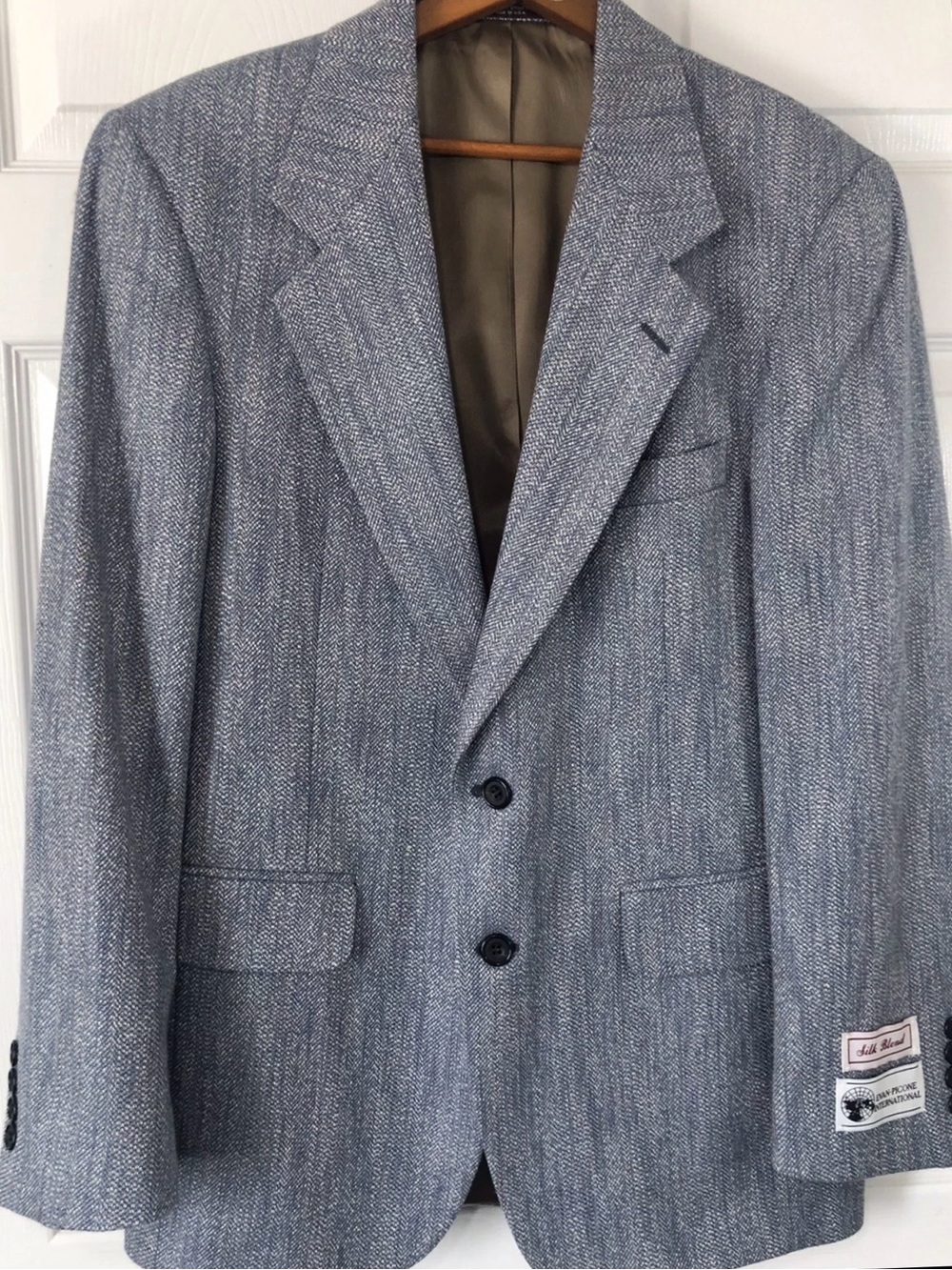 VTG Evan Picone Mens Blue Herringbone Silk Wool Blazer Sport Coat Jacket NWT 38R